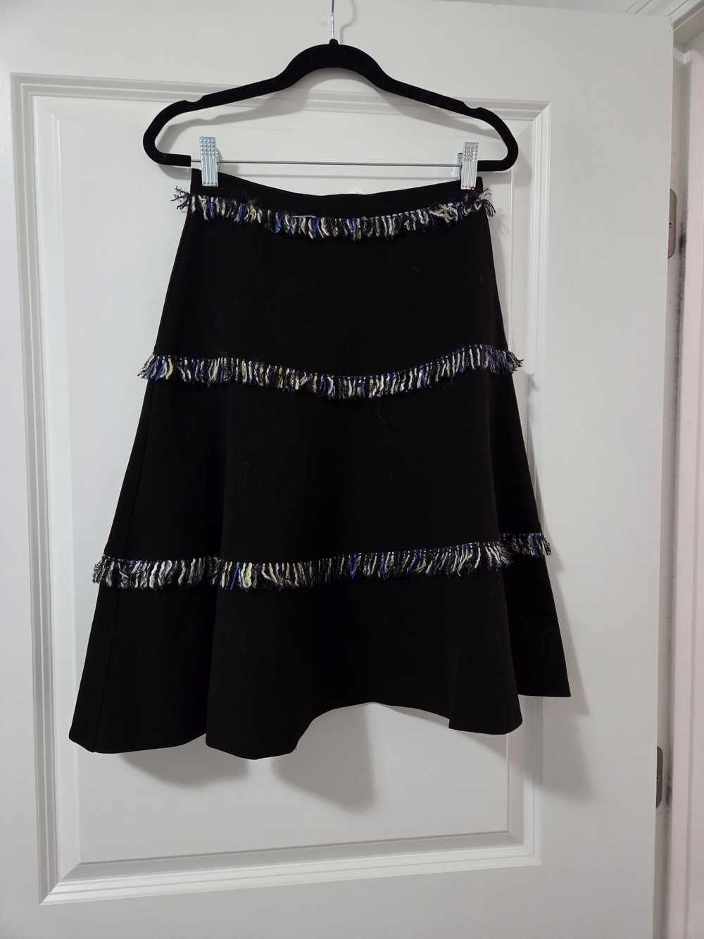 Black A-Line Fringe Tiered Skirt